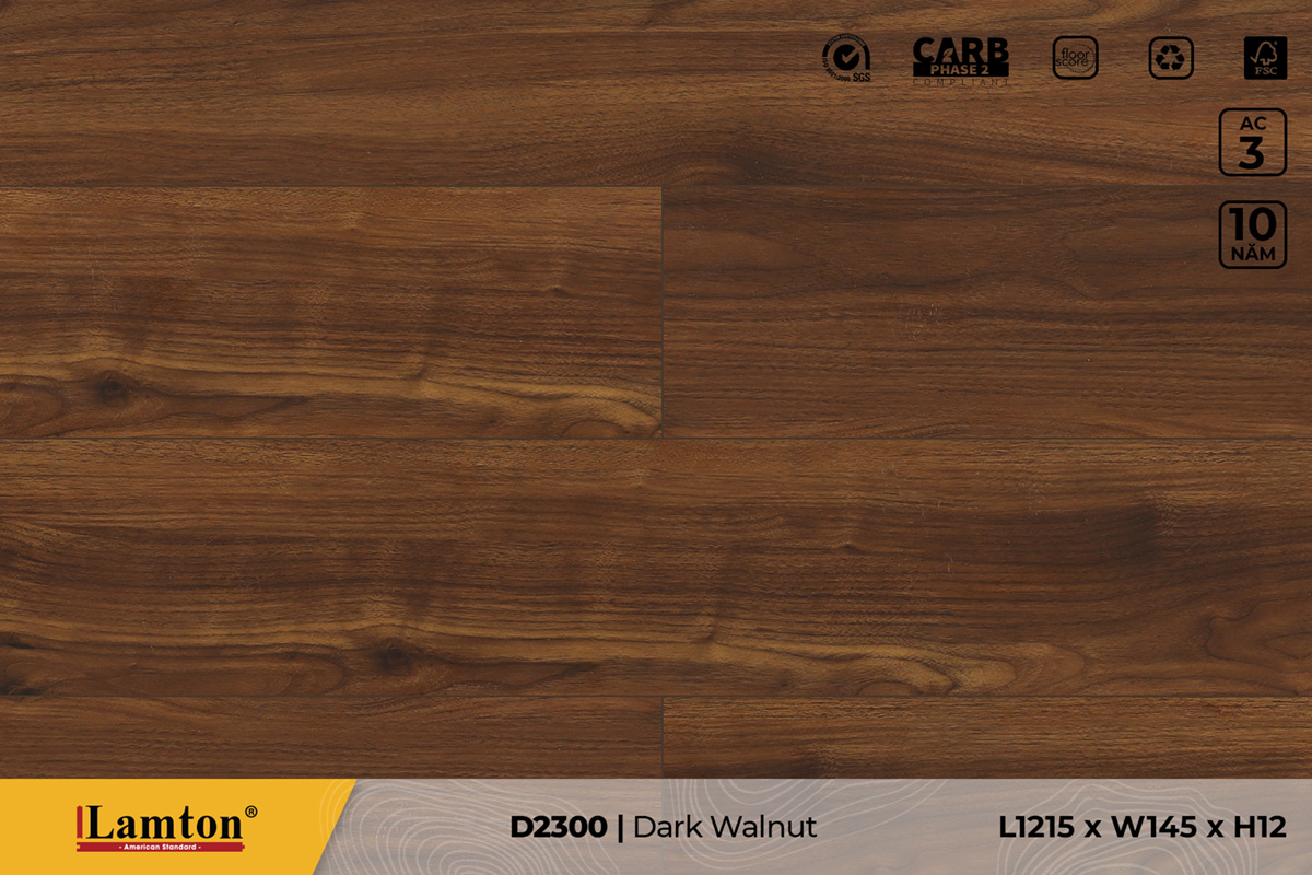 Sàn gỗ Lamton D2300 Dark Walnut – 12mm – AC3