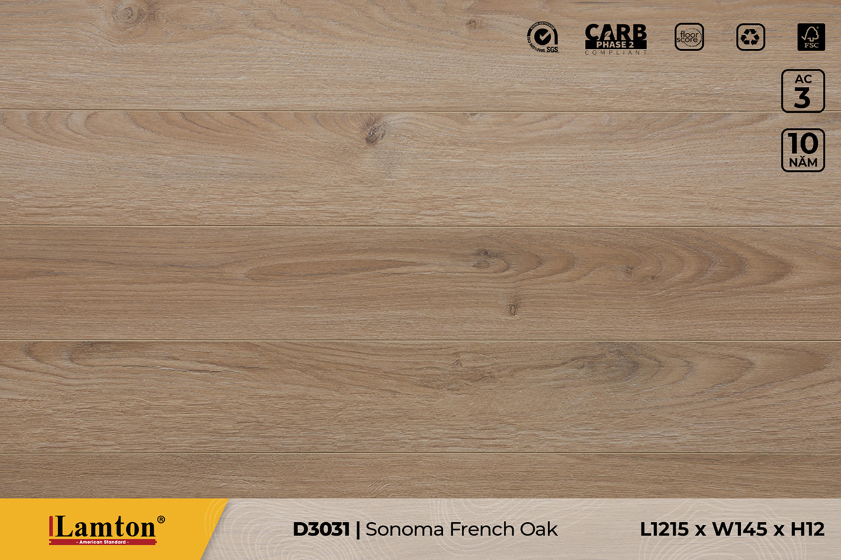 Sàn gỗ Lamton D3031 Sonoma French Oak – 12mm – AC3