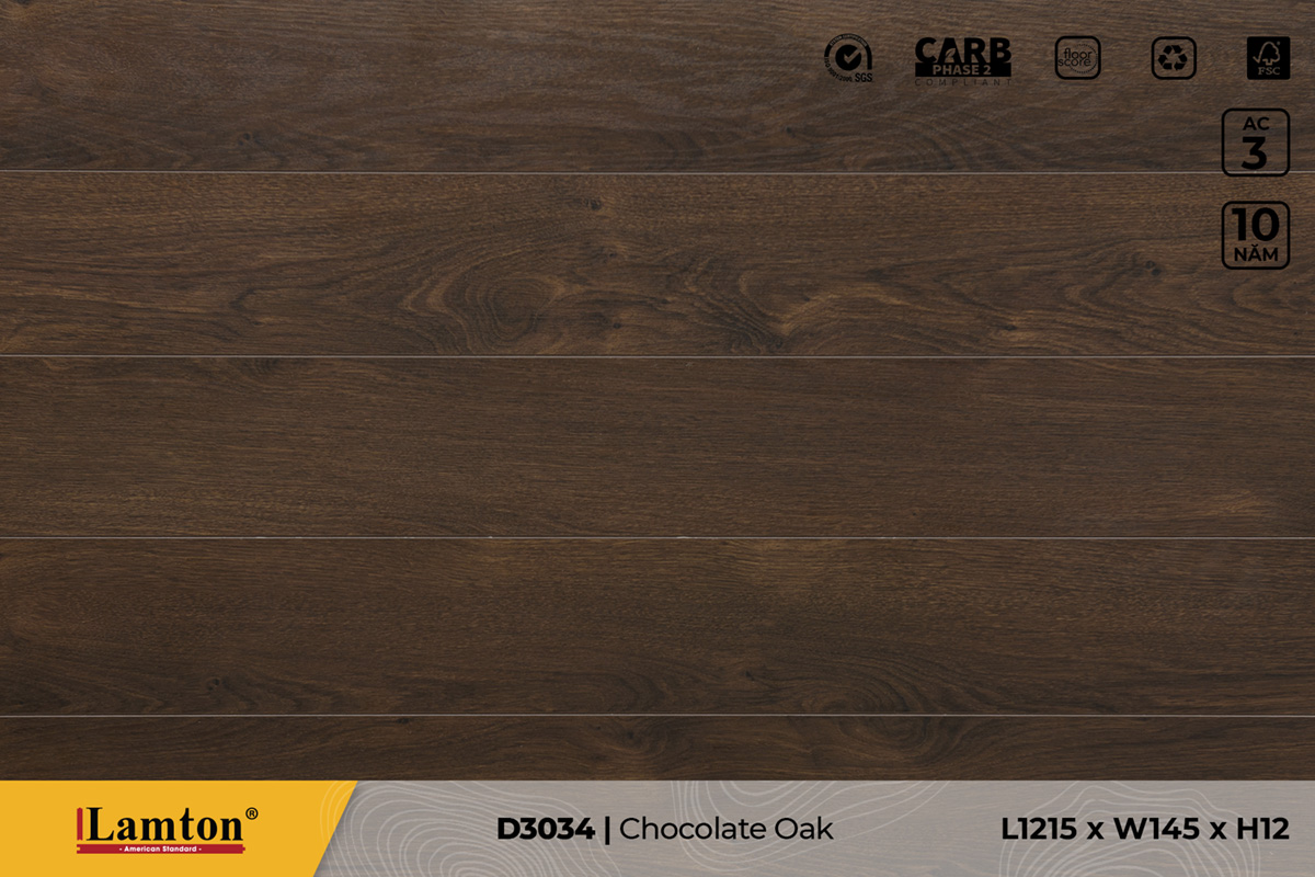 Sàn gỗ Lamton D3034 Chocolate Oak – 12mm – AC3