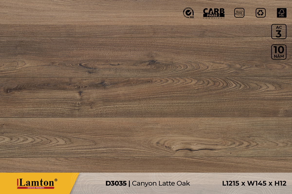 Sàn gỗ Lamton D3035 Canyon Latte Oak – 12mm – AC3