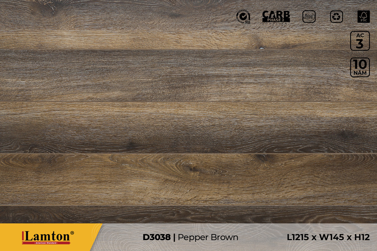 Sàn gỗ Lamton D3038 Pepper Brown – 12mm – AC3