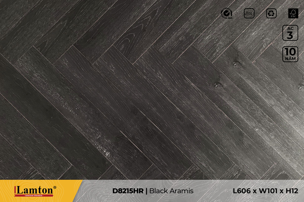 Sàn gỗ Xương Cá Lamton D8215HR Black Aramis – 12mm – AC3