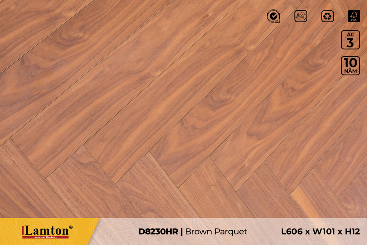 Sàn gỗ Xương Cá Lamton D8230HR Brown Parquet – 12mm – AC3