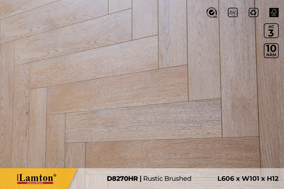Sàn gỗ xương cá Lamton D8270HR Rustic Brushed – 12mm – AC3
