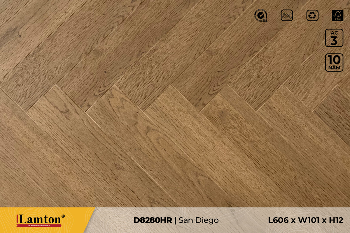 Sàn gỗ xương cá Lamton D8280HR San Diego – 12mm – AC3