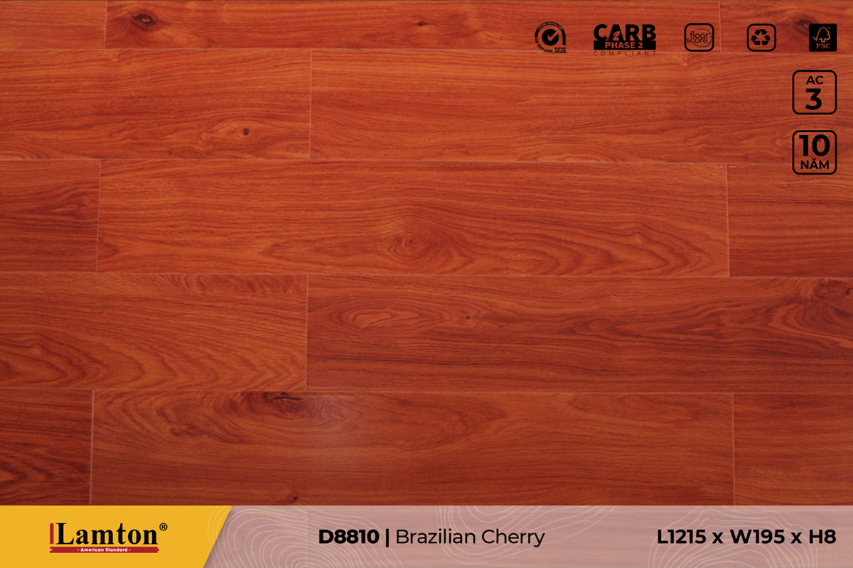 Sàn gỗ Lamton D8810 Brazilian Cherry – 8mm – AC3