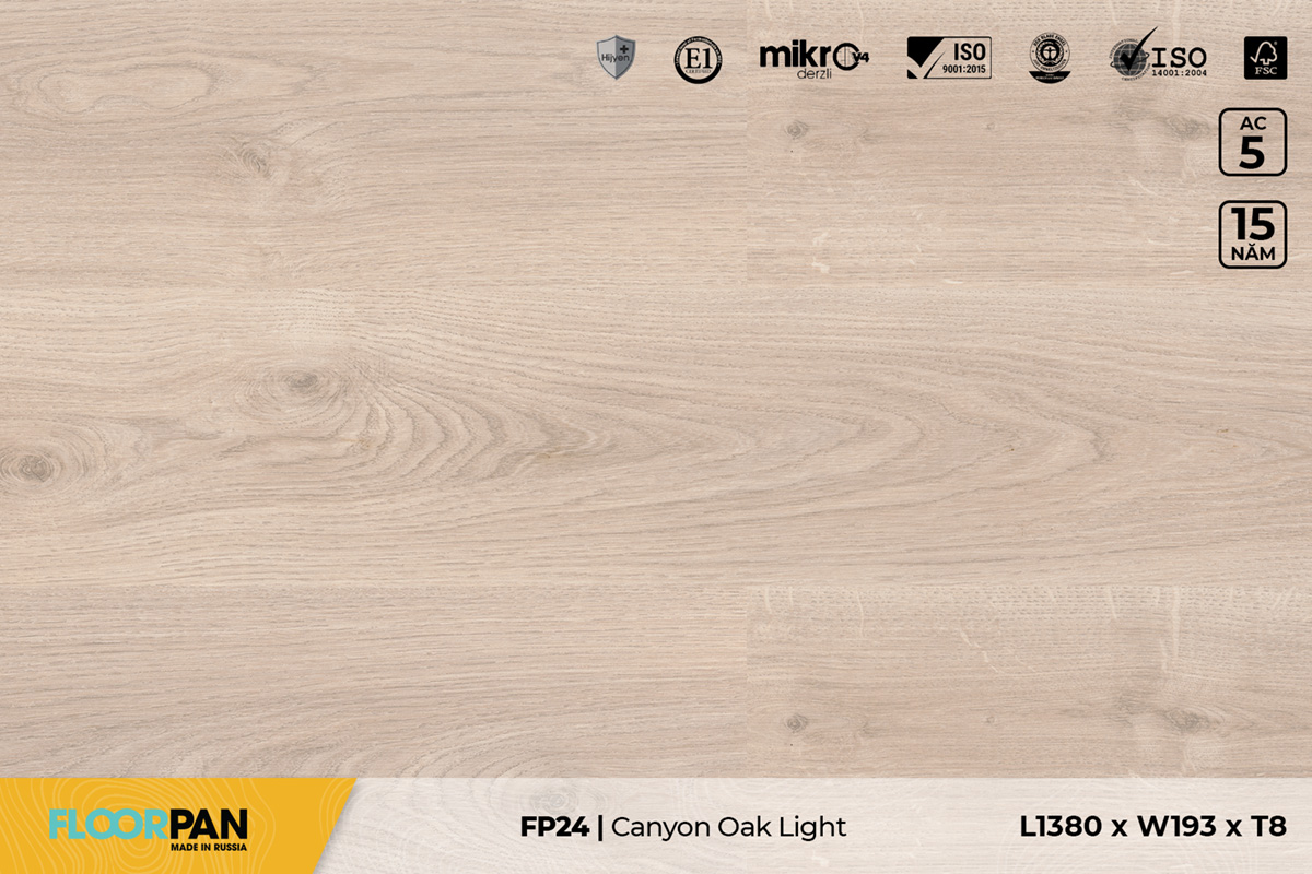 Sàn gỗ Floorpan FP24 Canyon Oak Light – 8mm – AC4