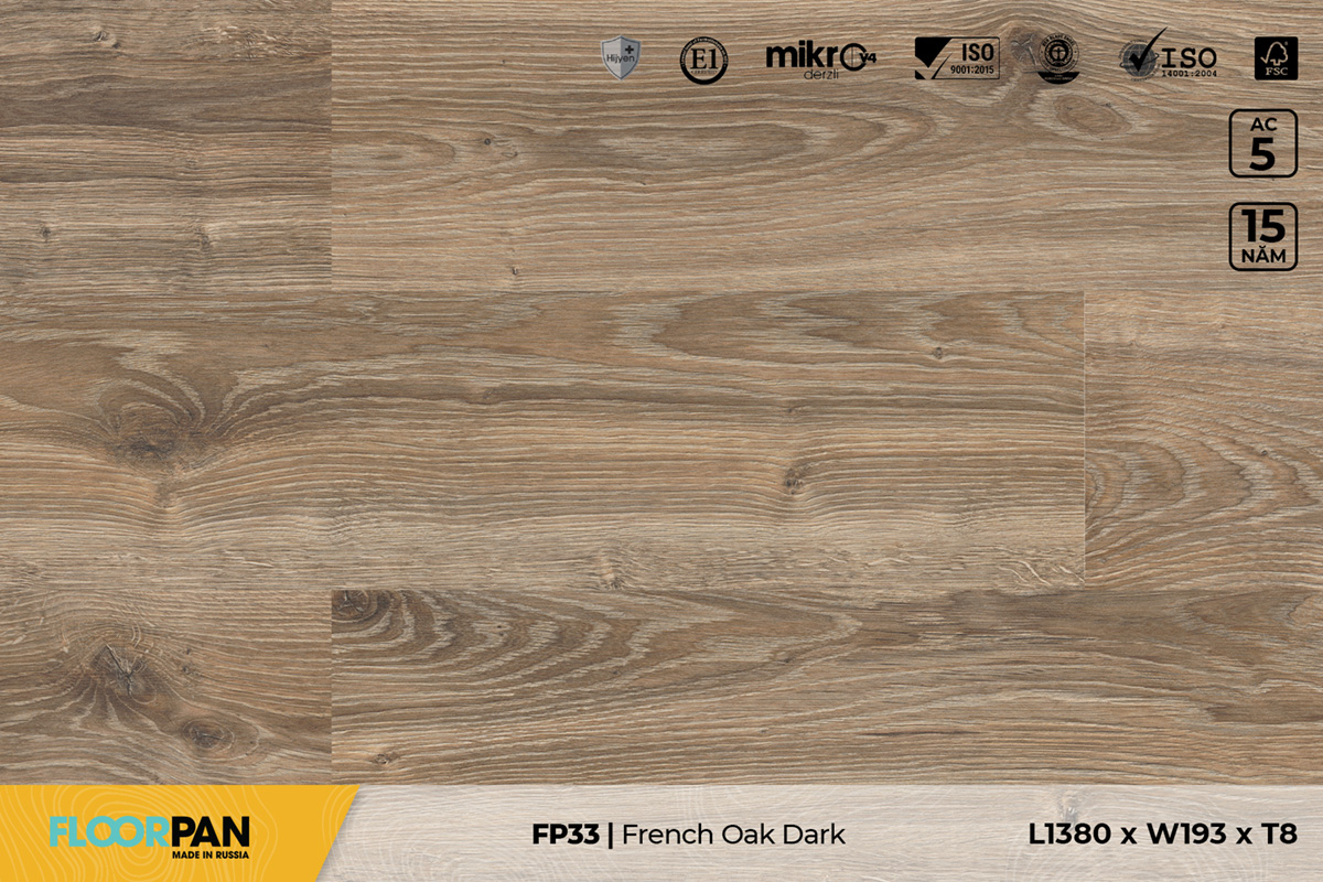 Sàn gỗ Floorpan FP33 French Oak Dark – 8mm – AC4