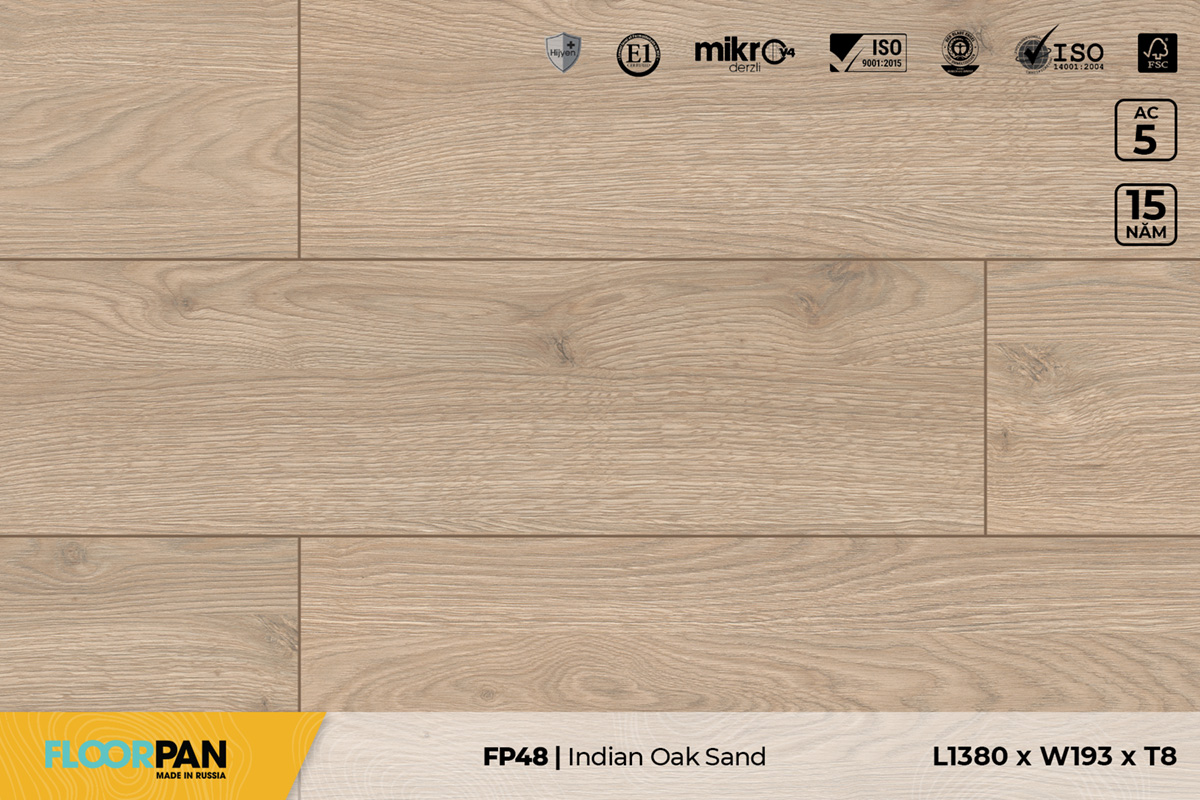 Sàn gỗ Floorpan FP48 Indian Oak Sandy – 8mm – AC5