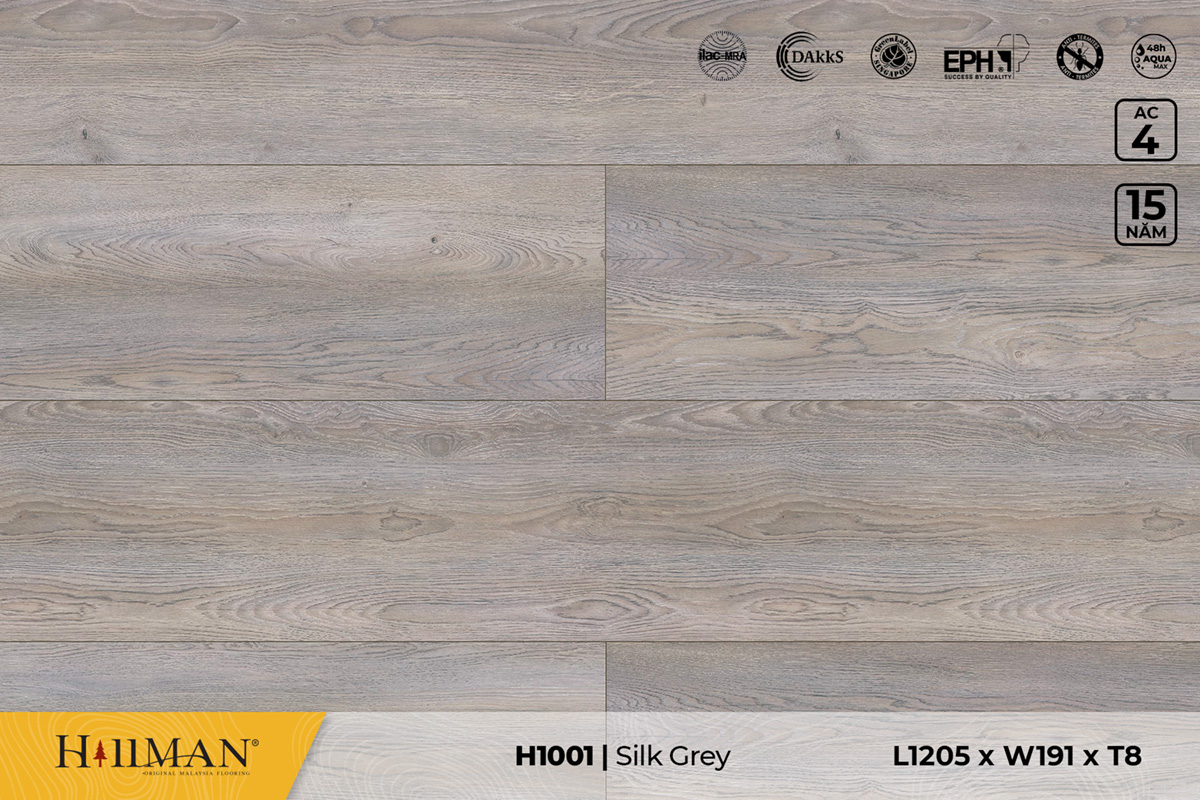 Sàn gỗ Hillman H1001 Silk Grey – 8mm – AC4