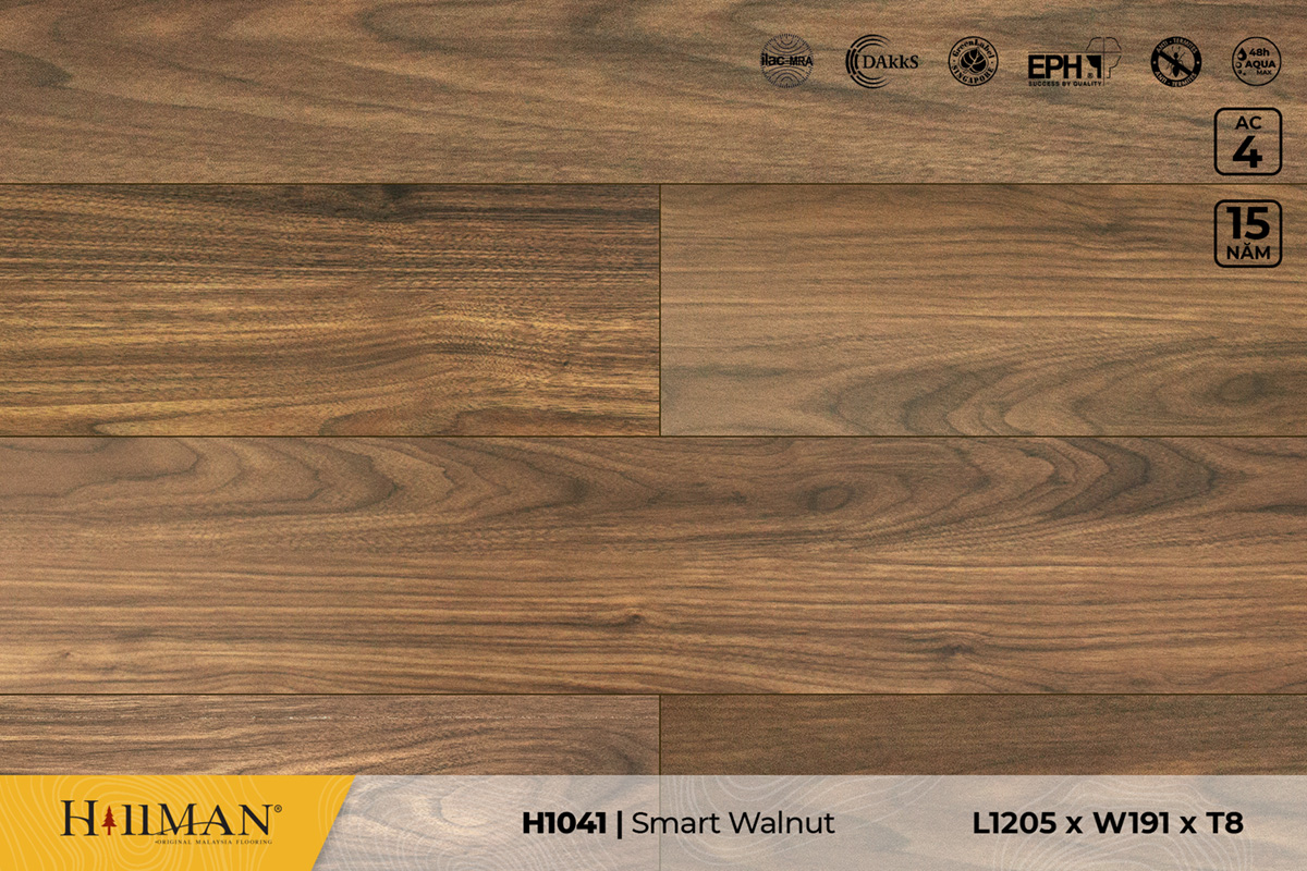 Sàn gỗ Hillman H1041 Smart Walnut – 8mm – AC4