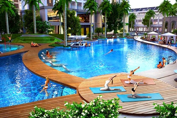 Ốp sàn gỗ cho hồ bơi