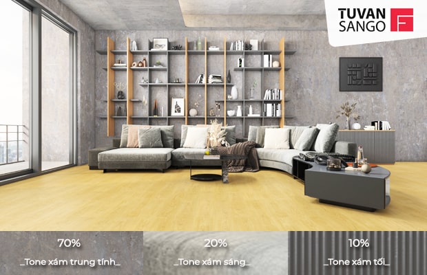 Màu tường trung tính dễ dàng trung hòa với màu sàn gỗ và nội thất