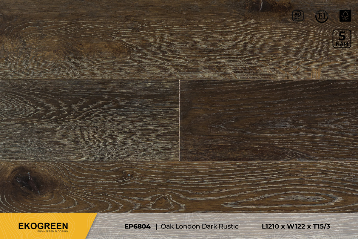 Sàn gỗ EP6804 Oak London Dark Rustic – Premium – 15/3mm