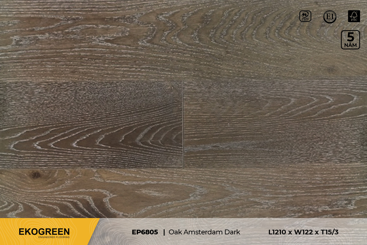 Sàn gỗ EP6805 Oak Amsterdam Dark – Premium – 15/3mm