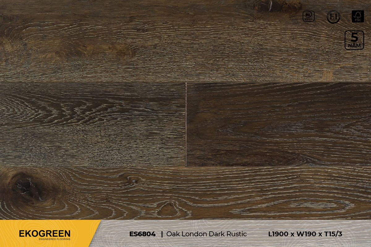 Sàn gỗ sồi ES6804 Oak London Dark Rustic – Signature – 15/3mm