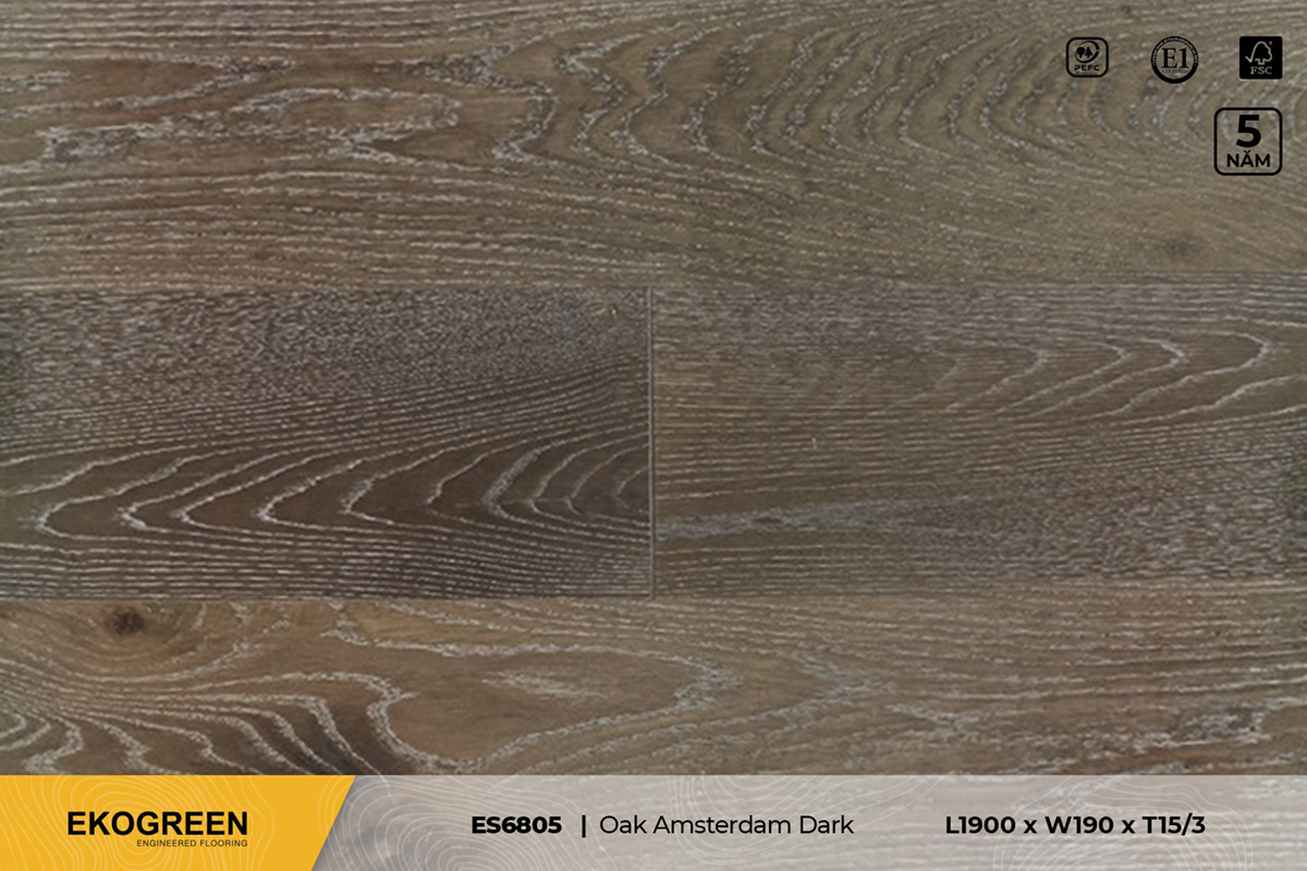Sàn gỗ sồi ES6805 Oak Amsterdam Dark – Signature – 15/3mm