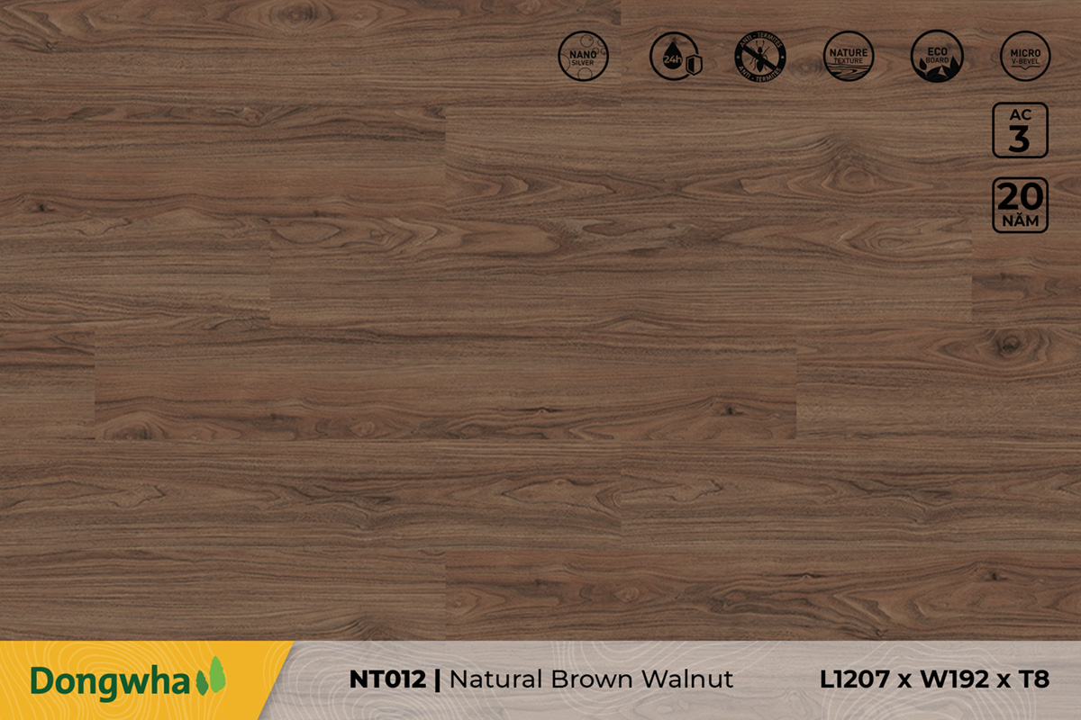 Sàn gỗ NT012 Nature Brown Walnut – 8mm – AC3