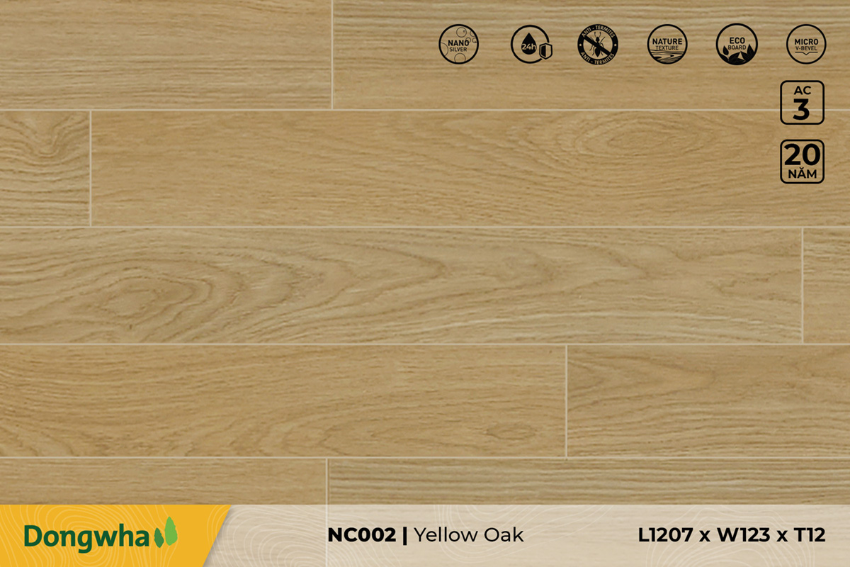 Sàn gỗ NC002 Yellow Oak – 12mm – AC3