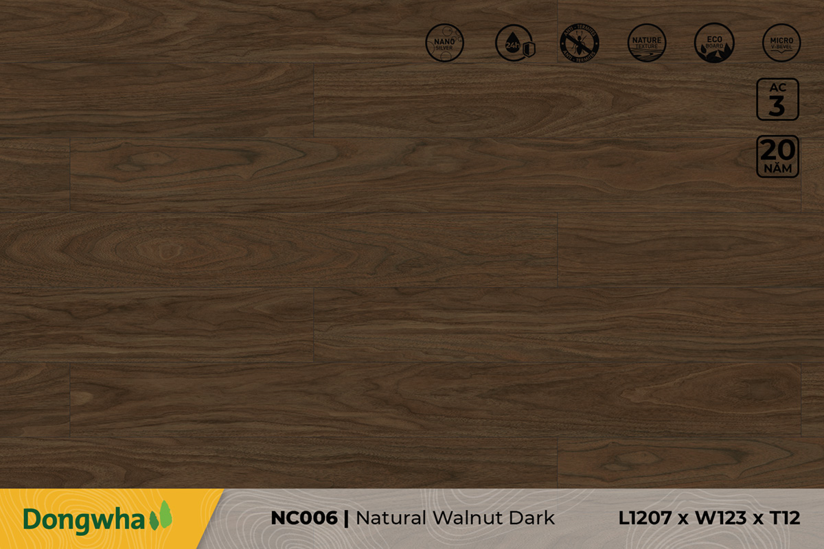 Sàn gỗ NC006 Natural Walnut Dark – 12mm – AC3