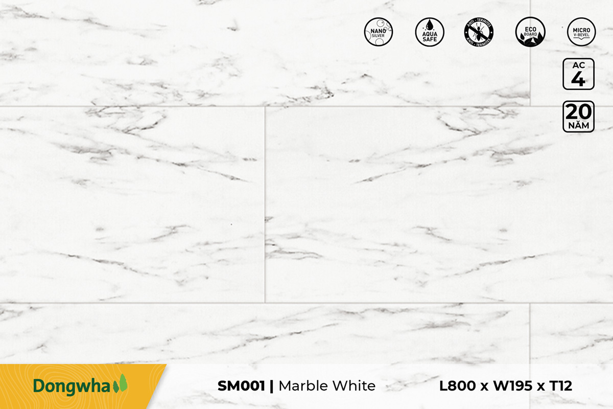 Sàn gỗ SM001 – Marble White – 12mm